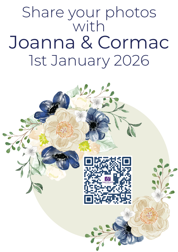 share your photos with the wedding couple example with blue flowers for spring