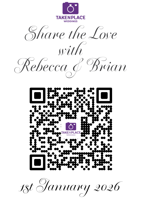 subtle black and white wedding qr tablecard